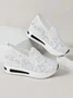 Floral Embroidered Mesh Paneled Slip-On Wedge Sneakers