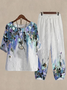 Print Lounge Sets For Women Cotton and Linen Matching Sets Two Piece Lounge Short Sleeve Round Neck Top and Loose Pants Set Printed Casual Sets Loose Ombre Crew Neck Casual Two-Piece Set 