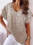 Linen V Neck Floral Casual Shirt