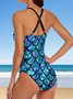 Casual Abstract Printing Scoop Neck One-Piece Swimsuit