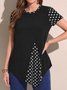 Women's summer color contrast splicing wave dot fake two short sleeve T-shirt