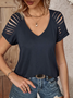 Casual V Neck Plain Loose T-Shirt