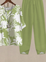 Casual Leaf Asymmetrical Collar Two-Piece Set