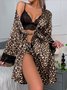 Sexy Lace Floral Silk Pajamas Three-Piece Set