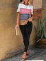 Casual Color Block Crew Neck Color Block Hollow Out T-Shirt