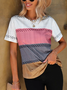 Casual Color Block Crew Neck Color Block Hollow Out T-Shirt