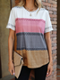 Casual Color Block Crew Neck Color Block Hollow Out T-Shirt