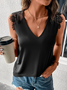 Lace Casual V Neck Contrast Guipure  Shirt
