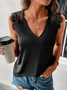 Lace Casual V Neck Contrast Guipure  Blouse