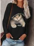 Women's Cute Cat 3D Printed Crew Neck Long Sleeve Top