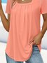Square Neck Casual Loose Plain T-Shirt