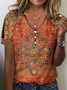 Ethnic Buckle Loose V Neck T-Shirt