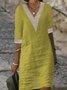 JFN Plain Casual V Neck Cotton Dress