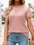 Women’s T-Shirts Solid Color Lace Hollow Notched Casual T-Shirt
