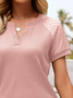 Women’s T-Shirts Solid Color Lace Hollow Notched Casual T-Shirt