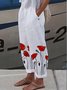 Women's Floral Pattern Long Elastic Waist Pant Linen All Season Trousers