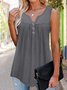 Plain Ruched Casual Notched Tank Top