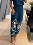 V Neck Floral Business Casual Two-Piece Set