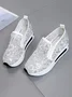 Breathable Floral Embroidery Slip-on Muffin Sneakers