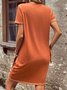 Casual Buckle Plain Crew Neck Dress