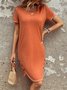 Casual Buckle Plain Crew Neck Dress