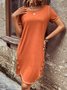 Casual Buckle Plain Crew Neck Dress