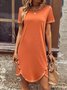 Casual Buckle Plain Crew Neck Dress