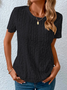 Loose Casual Crew Neck Solid Eyelet Embroidery Round Neck Tee