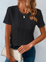 Loose Casual Crew Neck Solid Eyelet Embroidery Round Neck Tee