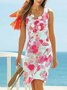 Tropical Floral Print Sleeveless Vacation Beach Mini Hawaiian Dress