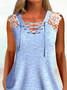 Casual V Neck Lace Loose Tank Top