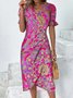 Ethnic Flounce Sleeve Wrap Hem Dress