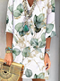 Women's Leaf Three Quarter Sleeve Summer Dress V Neck Daily Vacation Mini Tunic H-Line Dress