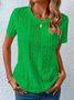 Loose Casual Crew Neck Solid Eyelet Embroidery Round Neck Tee