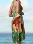 Vacation Abstract Printing V Neck Coverup