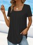 Square Neck Casual Loose Plain T-Shirt