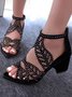 Ladies Elegant Wedding Shoes Cutout Open Toe Block Heel Sandals 