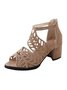 Ladies Elegant Wedding Shoes Cutout Open Toe Block Heel Sandals 