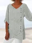 Women's Plain Short Sleeve Blouse_ Summer V Neck Daily Casual Top