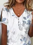 Women's Leaf Floral Short Sleeve Blouse Summer Buttoned V Neck Daily Casual Top
