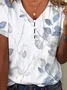 Women's Leaf Floral Short Sleeve Blouse Summer Buttoned V Neck Daily Casual Top