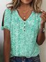 V Neck Floral Buttoned Elegant T-Shirt