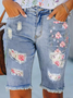 Floral Denim Loose Casual Denim Shorts