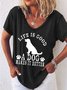 Women Animal Short Sleeve Tee T-shirt V Neck Casual Summer Top