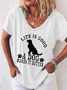Women Animal Short Sleeve Tee T-shirt V Neck Casual Summer Top