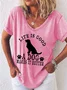 Women Animal Short Sleeve Tee T-shirt V Neck Casual Summer Top
