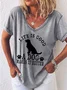 Women Animal Short Sleeve Tee T-shirt V Neck Casual Summer Top