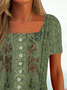 Floral Square Neck Vintage Regular Fit T-Shirt