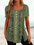 Floral Square Neck Vintage Regular Fit T-Shirt