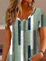 V Neck Casual Striped Blouse